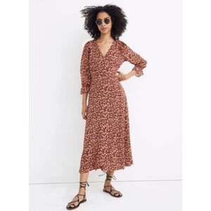 Madewell | Long-Sleeve Crossover Midi Dress in Clipdot Spring Prairie | Sz 0